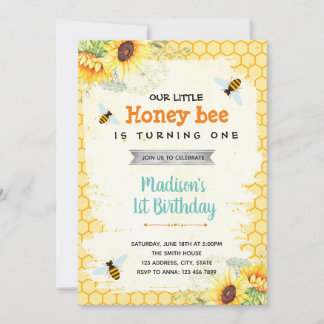 Cute bee theme birthday shower party invitation