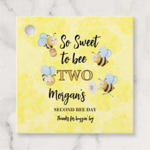 Cute Bee Two Yellow Black Second Birthday Party Favour Tags