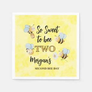 Cute Bee Two Yellow Black Second Birthday Party Napkin