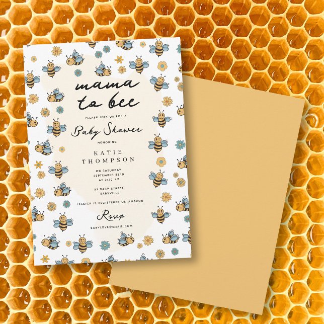 Cute Bee & Wildflowers Mama To Be Baby Shower  Invitation (Cute Bee & Wildflowers Mama To Be Baby Shower Invitation)