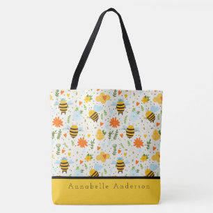 Cute Bee With Blue Hats Personalise Tote Bag