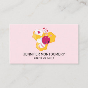 Cute Bee with Pink Valentine Hearts Business Card