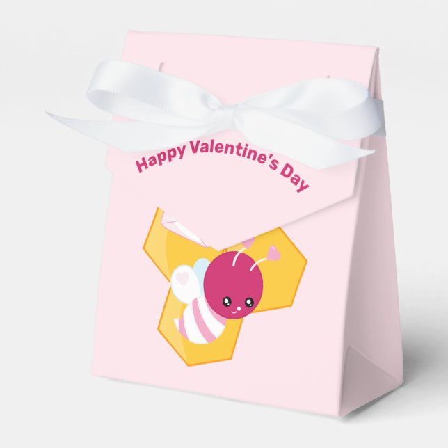 Cute Bee with Pink Valentine Hearts Favour Box (Front Side)