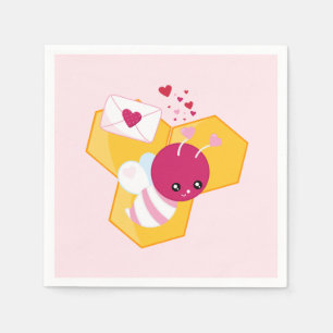 Cute Bee with Pink Valentine Hearts Napkin