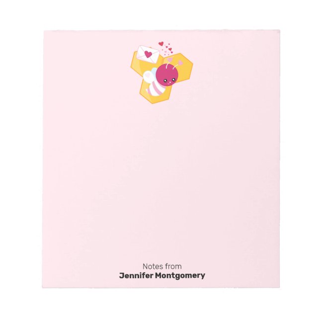 Cute Bee with Pink Valentine Hearts Notepad (Front)