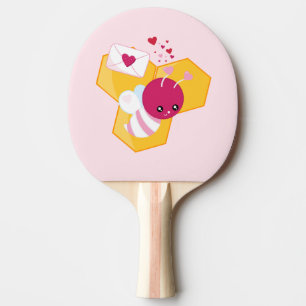 Cute Bee with Pink Valentine Hearts Ping Pong Paddle