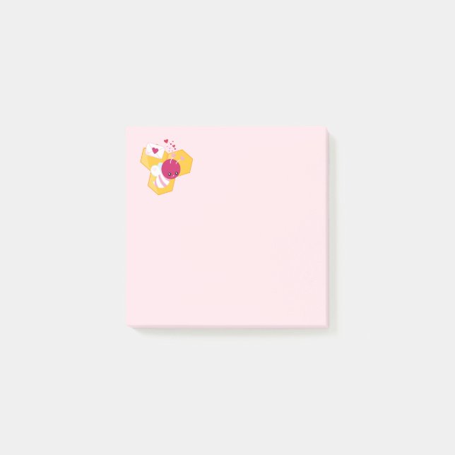Cute Bee with Pink Valentine Hearts Post-it Notes (Front)