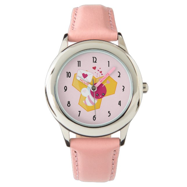 Cute Bee with Pink Valentine Hearts Watch (Front)