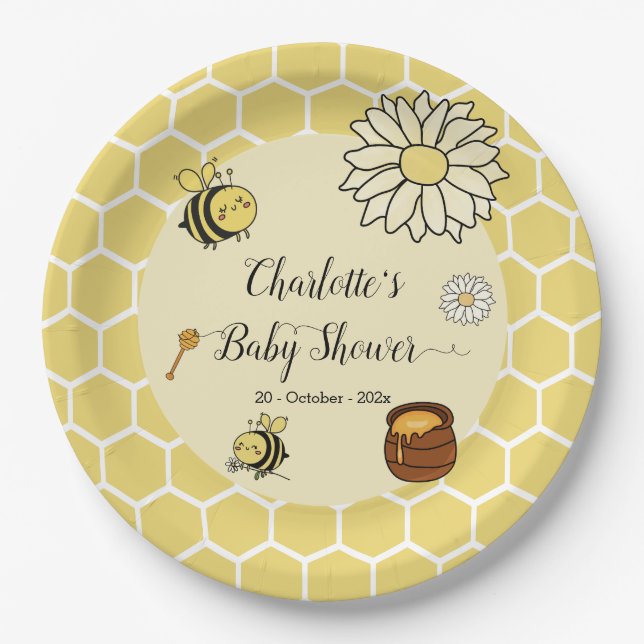 Cute Bee with Sweet Honey Baby Shower Paper Plate (Front)