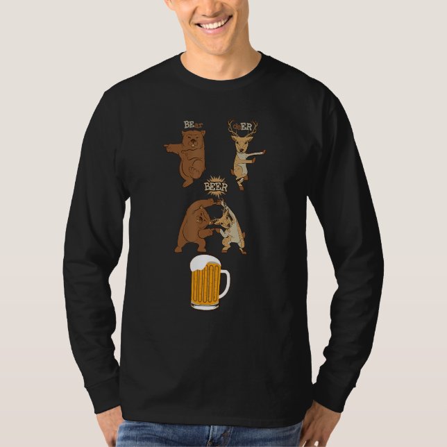 Cute Beer Drinker Bear Plus Deer Equals Beer Drink T-Shirt (Front)