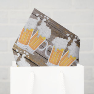 Cute beer mugs pattern faux wood tissue paper