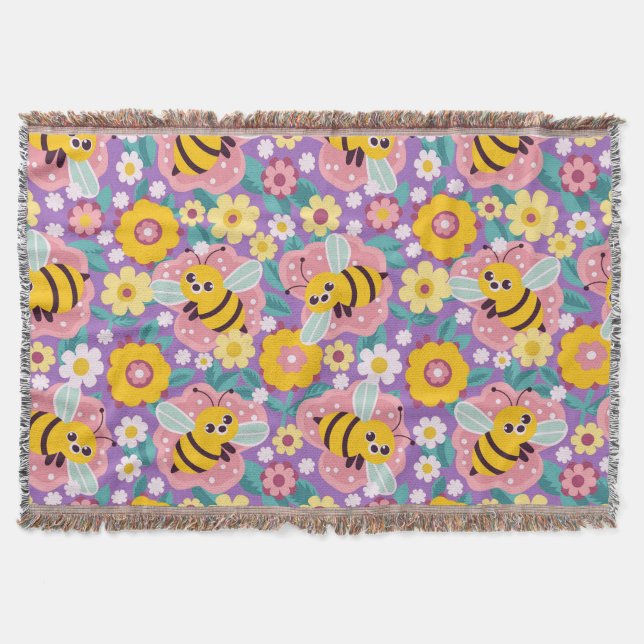 Cute Bees And Blossoms For Garden Style Decor Throw Blanket (Front)