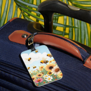 Cute bees and flowers illustration luggage tag