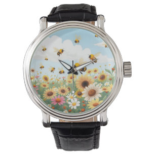 Cute bees and flowers illustration watch