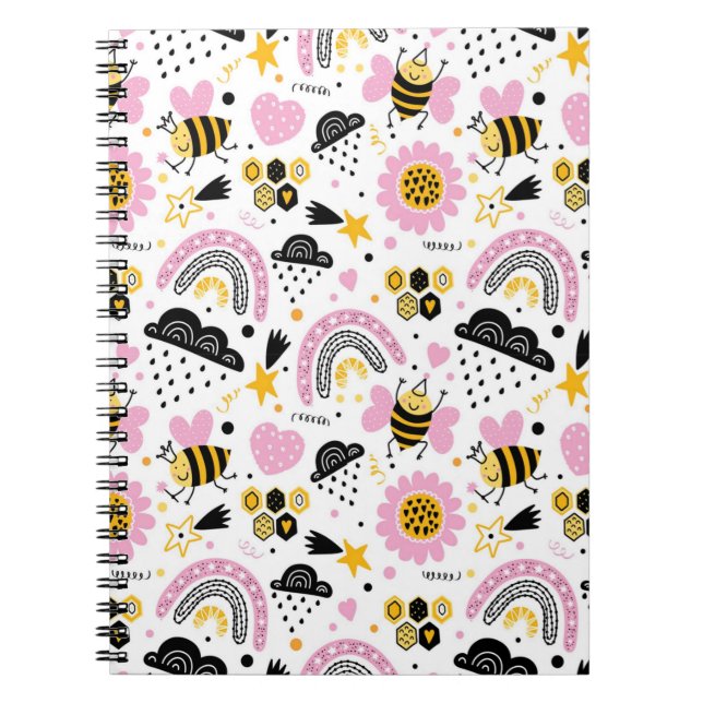 Cute Bees and Rainbows Notebook (Front)