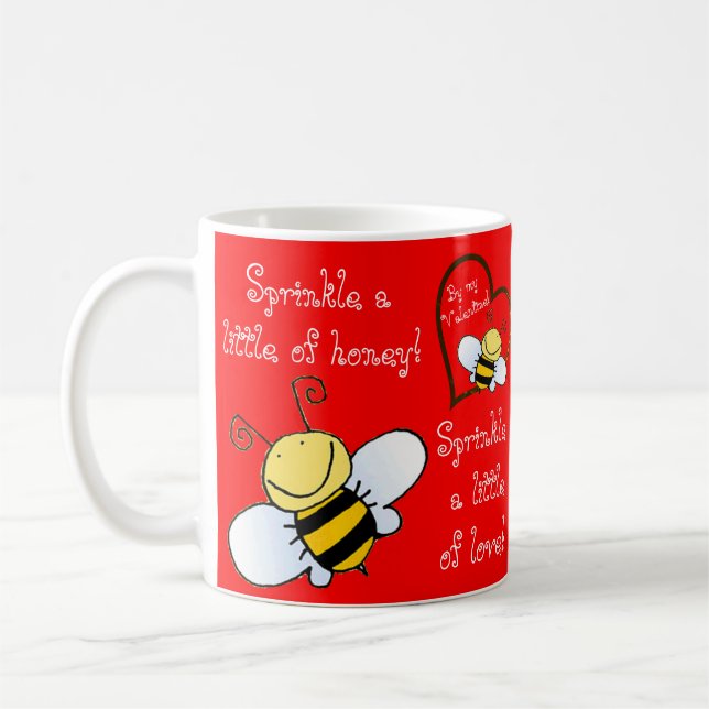 Cute Bees Be My Valentine Red Coffee Mug (Left)