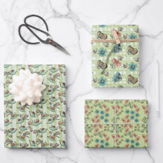 Cute Bees, Butterflies, Flowers and Ladybugs Wrapping Paper Sheet