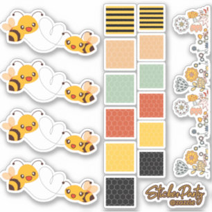 Cute Bees Flowers & Honeycomb Sticker Set