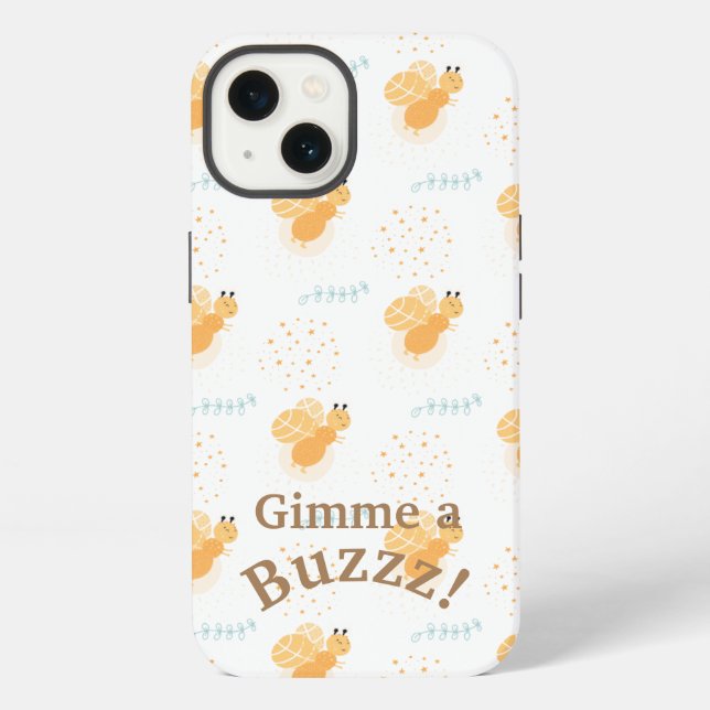 Cute Bees Gimme a Buzz Typography  iPhone Case (Back)