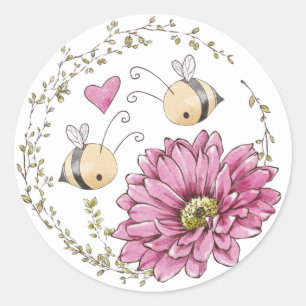 Cute Bees Heart Flower Sticker