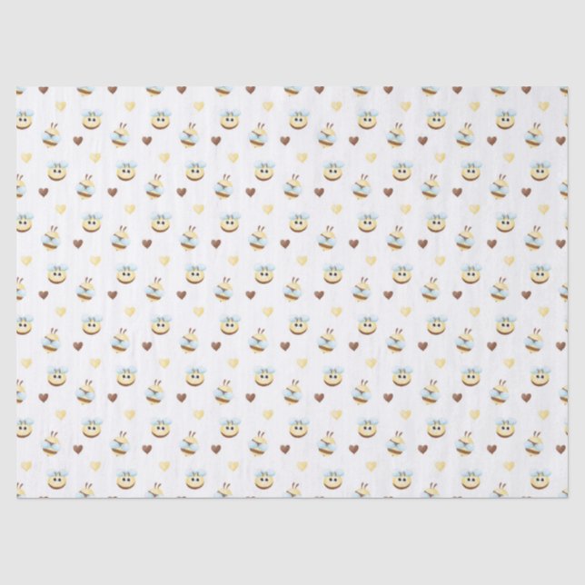 Cute Bees & Hearts Gift Wrapping Paper (Front)