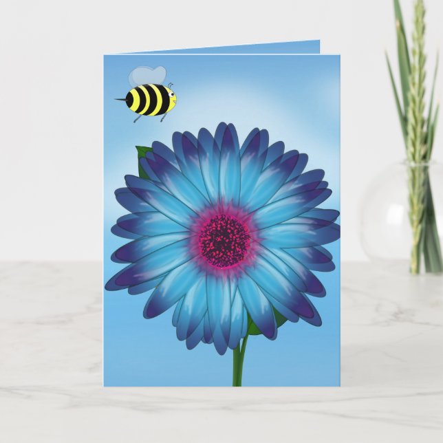 Cute Bees Meeting on Blue Flower Card (Front)