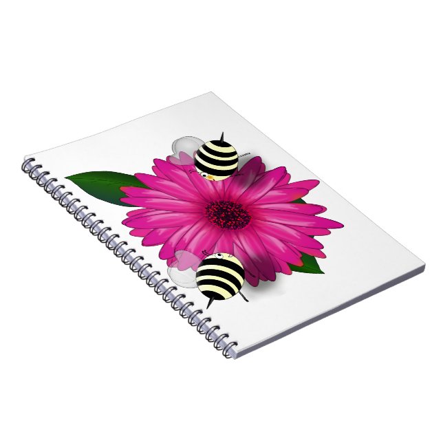 Cute Bees Meeting on Pink Flower Notebook (Right Side)