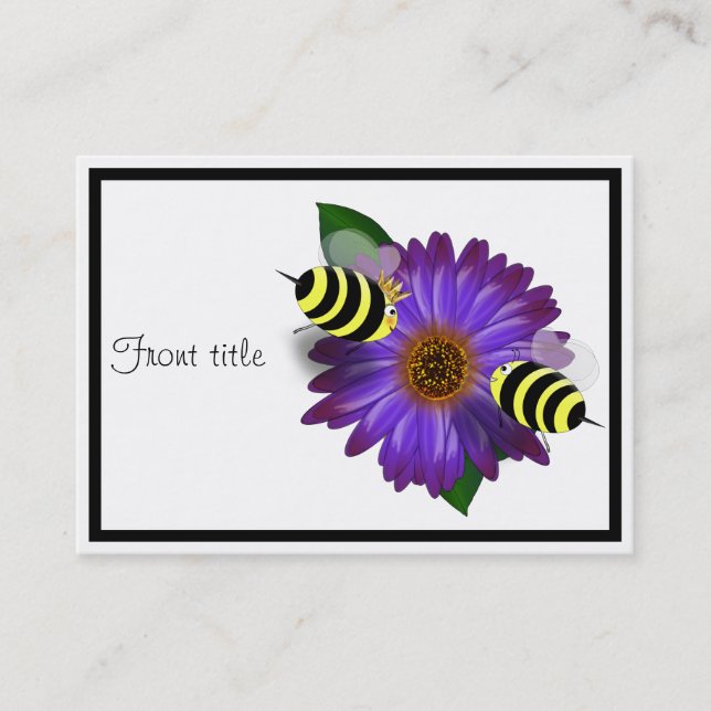 Cute Bees Meeting on Purple Flower Business Card (Front)