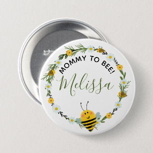 Cute Bees Mummy to Bee Watercolor Daisies Wreath 7.5 Cm Round Badge