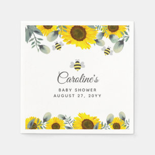 Cute Bees & Sunflowers Eucalyptus Baby Shower Napkin