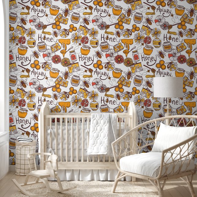 Cute bees unisex  tiled pattern nursery  wallpaper (Kids)