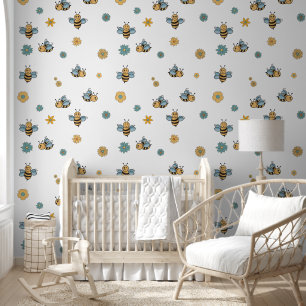 Cute Bees Wildflowers & Floral Wallpaper