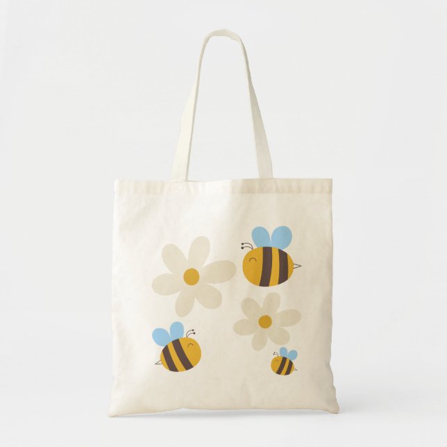Cute Bees with a white Flowers Tote-Bag Tote Bag (Front)