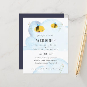 Cute Bees World Watercolor WEDDING Invitation