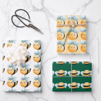 Cute bees wrapping paper. Gift wrapping.  Paper Sheet