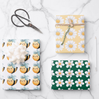 Cute bees wrapping paper. Gift wrapping.  Paper Sheet