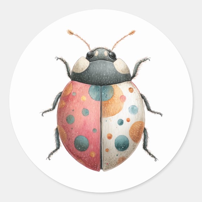 Cute Beetle Bug Illustration Watercolor Insect  Classic Round Sticker (Front)