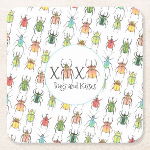 Cute Beetles Square Paper Coaster