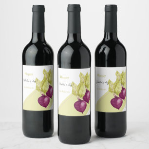 Cute Beets in Love Watercolor Hand-painted Wine Label
