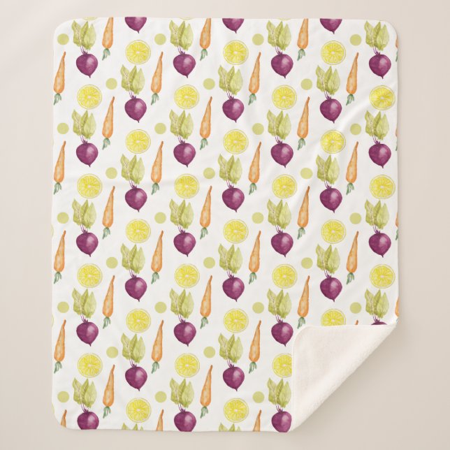 Cute Beets Lemon and Carrots Watercolor Pattern Sherpa Blanket (Front)