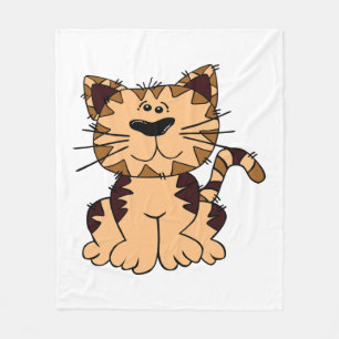 CUTE BEIGE AND BROWN big head CAT Fleece Blanket