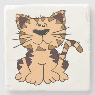 CUTE BEIGE AND BROWN big head CAT Stone Coaster