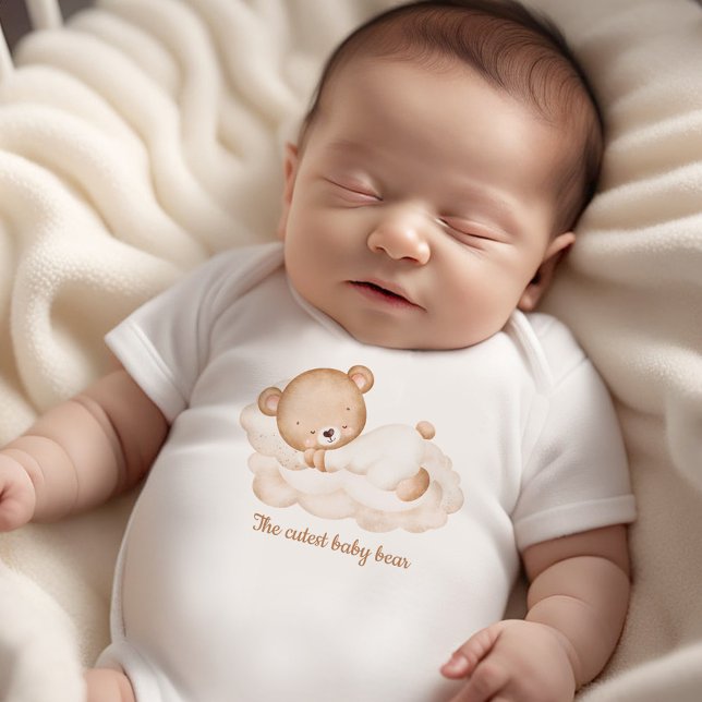 Cute Beige Baby Bear Name Neutral Newborn Bodysuit (Cute Beige Baby Bear Name Neutral Newborn Baby Bodysuit)