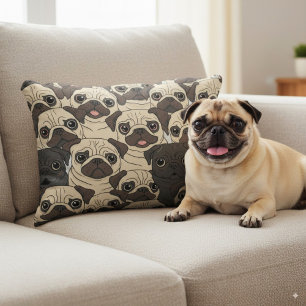 Cute beige cartoon pug dog seamless pattern decorative cushion