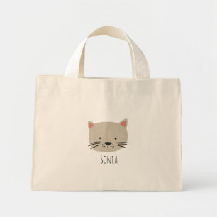Cute Beige Cat Face Mini Tote Bag