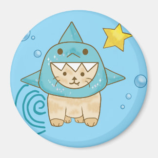 Cute beige cat in shark costume aqua sea themed magnet