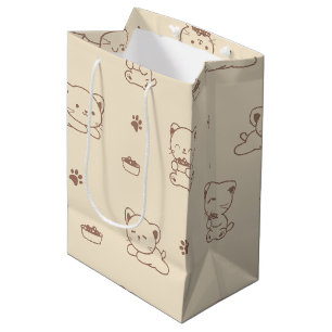 Cute Beige Cat Pattern (1) Medium Gift Bag
