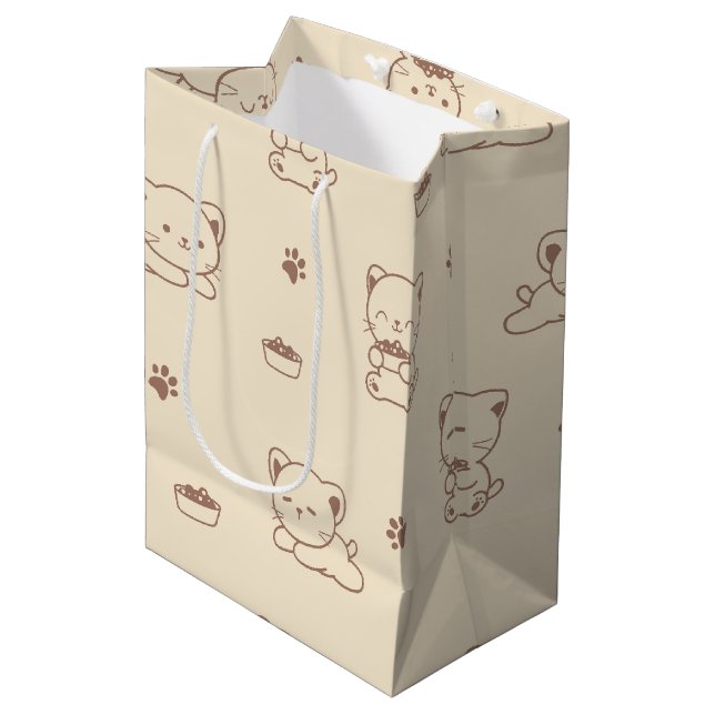 Cute Beige Cat Pattern (1) Medium Gift Bag (Front Angled)