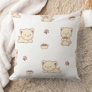 Cute Beige Cat Pattern (2) Cushion
