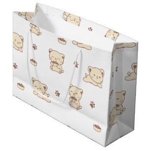 Cute Beige Cat Pattern (2) Large Gift Bag